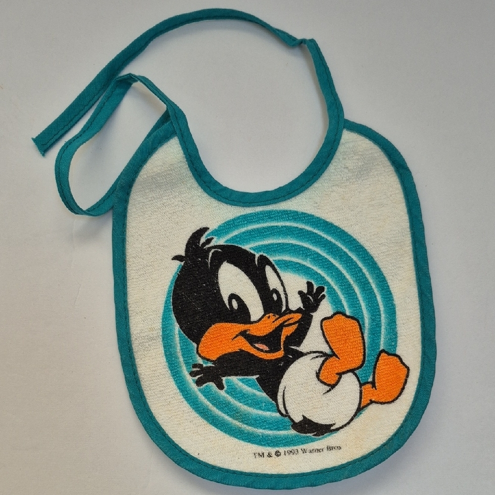 Vintage 1993 Looney Toons Baby Daffy Duck Baby Bib Warner Bros. 90's